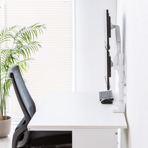 CR-LAC2407W / モニターアーム（デュアル・ガススプリング式・支柱タイプ・ホワイト）