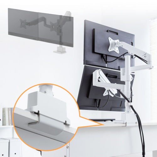 CR-LAC2407W / モニターアーム(デュアル・ガススプリング式・支柱タイプ・ホワイト)