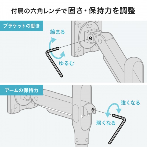 付属の六角レンチで固さ・保持力を調整