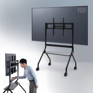 電源不要の手動昇降で、大型テレビや電子黒板を安全かつすっきり設置できるスタンドを発売