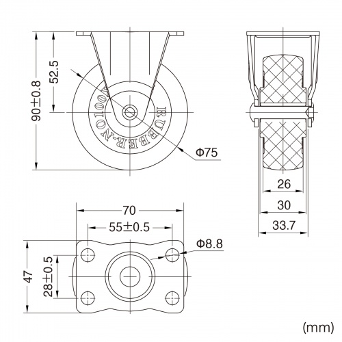 CST-75E-FIX2 / 汎用キャスター 75mm径 2個セット（固定）ゴム製
