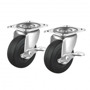 CST-75E-FRST2 / 汎用キャスター 75mm径 2個セット（フリーストッパー付き）ゴム製