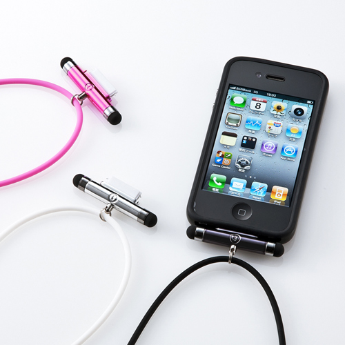 DG-STPEN3SV / タッチペン付iPhoneネックストラップ（シルバー）