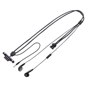 DG-STPEN5BK / タッチペン・イヤホン付iPhoneネックストラップ(ブラック)
