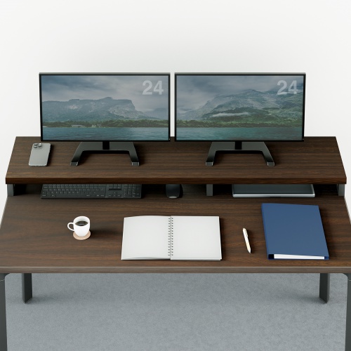 EMR-LCM14030M / eモニタ台(丸脚・濃い木目天板)W1400×D300【受注生産品】