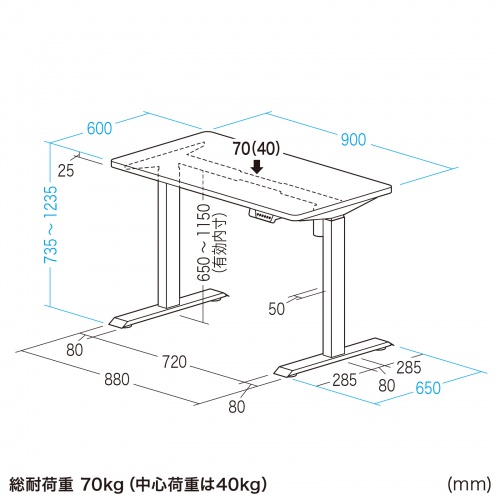 ERD-ER9060W / e電動昇降デスク（ホワイト）W900×D600【受注生産品】