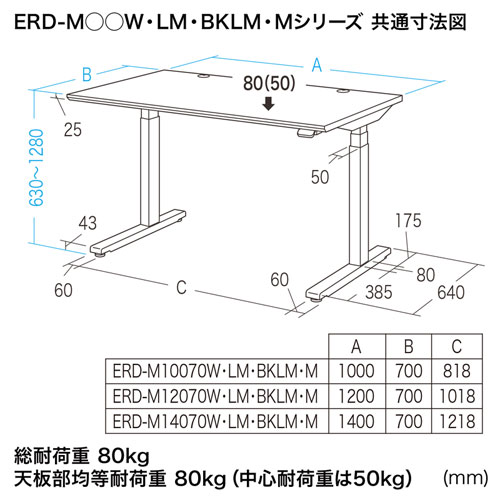 ERD-M14070BKLM / 電動上下昇降デスク（W1400×D700mm・薄い木目/オーク）