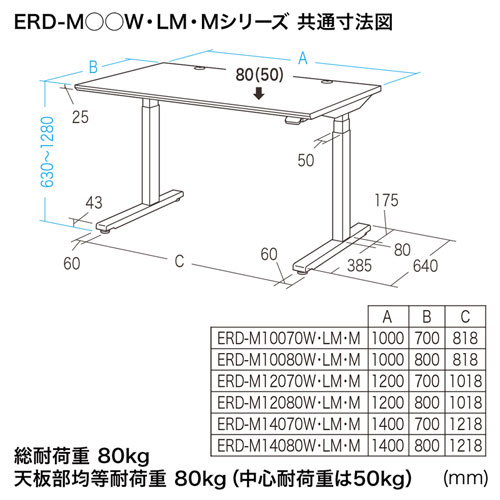 ERD-M12070W / 電動上下昇降デスク（W1200×D700mm・ホワイト）