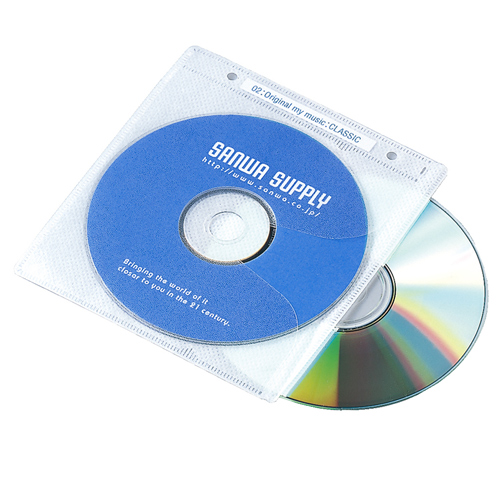 FCD-FR120WH【CD・DVD用不織布ケース（120枚セット・ホワイト）】リング式ファイルケースに対応した2穴付不織布ケース。120枚入り、ホワイト。  | サンワサプライ株式会社