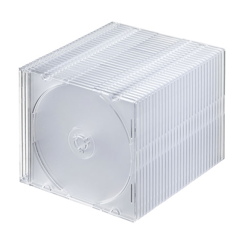 FCD-PU30CLN【Blu-ray・DVD・CDケース（スリムタイプ・30枚セット・クリア）】薄さ約5mmと従来のCDケースの約半分なので省スペースにメディアを収納できる。スリムタイプ・30枚セット・クリア。  | サンワサプライ株式会社
