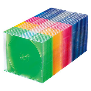 FCD-PU50MXN2【Blu-ray・DVD・CDケース（スリムタイプ・50枚セット・5色ミックス）】薄さ約5mmと従来のCD ケースの約半分なので省スペースにメディアを収納できる。スリムタイプ・50枚セット・5色ミックス。｜サンワサプライ株式会社
