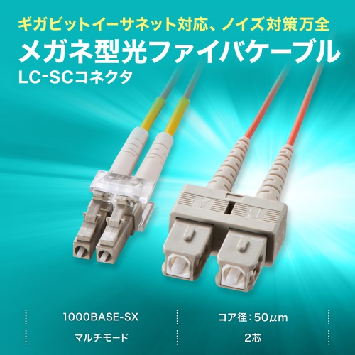 HKB-LCSC5-15N / メガネ型光ファイバケーブル（マルチ50μm、LC×2-SC×2、15m）