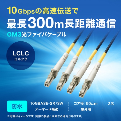 HKB-OM3LCLCWPRB-20 / 防水ロバスト光ファイバケーブル（マルチ50μmOM3、4芯、両端LC×4、20m）