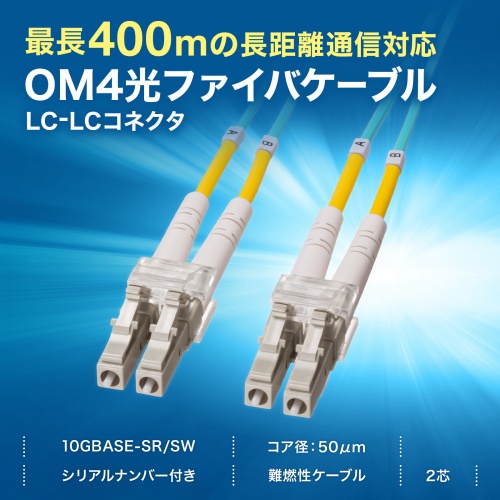 HKB-OM4LCLC-02 / メガネ型光ファイバケーブル（マルチ50μmOM4、LC×2-LC×2、2m）