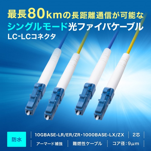 高強度・高信頼性に加えて防水性・柔軟性も兼ね備えた防水ロバスト光ファイバケーブル。シングル9μm、2芯、LC×2-LC×2、30m。