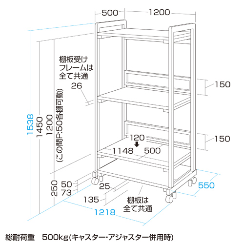 HLR-120 / 高耐荷重ラック（棚板4枚付き）（受注生産）