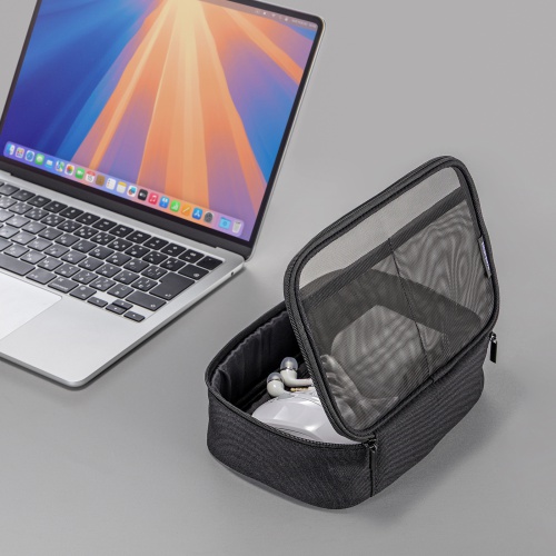 IN-MSBOX1BK / メッシュガジェットケース（W190×D65×H130mm）