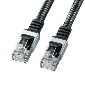 KB-FL6AME-10BK / カテゴリ6AメッシュフラットLANケーブル(ブラック&グレー・10m)