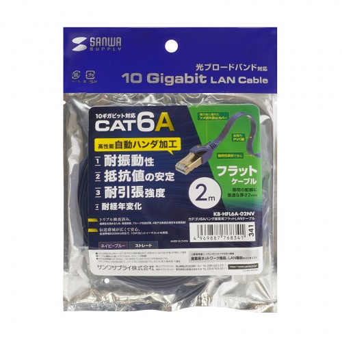 KB-HFL6A-02NV / カテゴリ6Aハンダ産業用フラットLANケーブル（ネイビーブルー・2m）