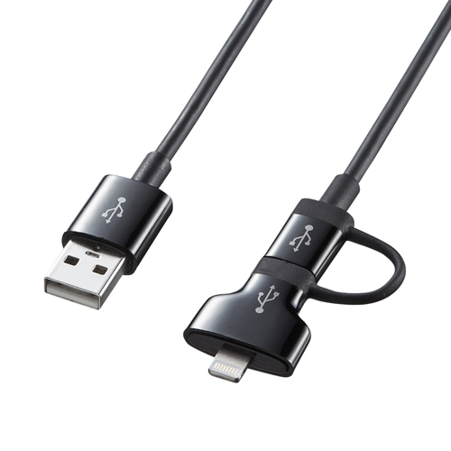 KB-IPLT03ADBK / ライトニングアダプタ付きmicroUSBケーブル（ブラック）