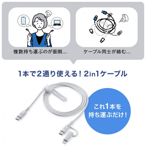 KB-IPLTCCP6010W / USB2.0 Type-Cケーブル（Lightning変換アダプタ付き・ホワイト）