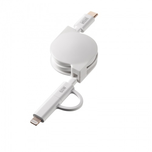 KB-IPLTCM08W / USB2.0 Type-C巻き取りケーブル（Lightning変換アダプタ付き）