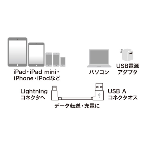 KB-IPLTLL02 / ライトニングケーブル（両側L字型・0.2m）