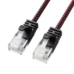 KB-T6AME-01BKR / つめ折れ防止カテゴリ6A細径メッシュLANケーブル(ブラック&レッド・1m)