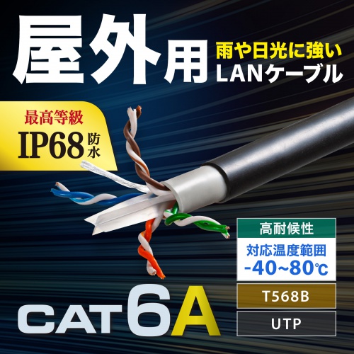 KB-T6AWP-CB100BK / 屋外用防水カテゴリ6A LANケーブルのみ（ブラック・100m）