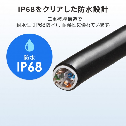 KB-T6AWP-CB300BK【屋外用防水カテゴリ6A  LANケーブルのみ（ブラック・300m）】耐候性・耐水性を高めた二重外被IP68防水仕様、自作用の屋外用カテゴリ6A  LANケーブル。ブラック・300m。｜サンワサプライ株式会社