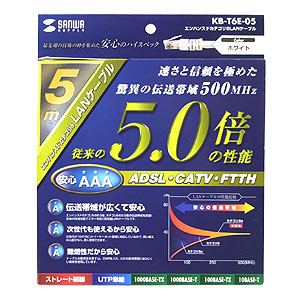 KB-T6E-05 / エンハンスドカテゴリ6LANケーブル（ホワイト、5m）
