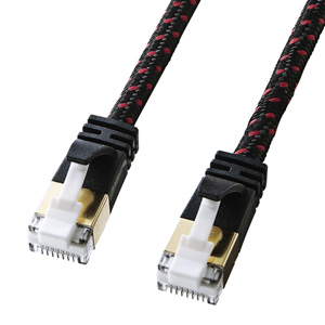 KB-T7ME-01BKR / つめ折れ防止カテゴリ7細径メッシュLANケーブル(ブラック&レッド・1m)