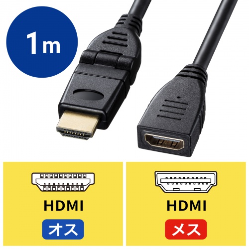 KM-HD20-3DEN10N / ハイスピードHDMI延長ケーブル（3Dコネクタ）（ブラック・1m）