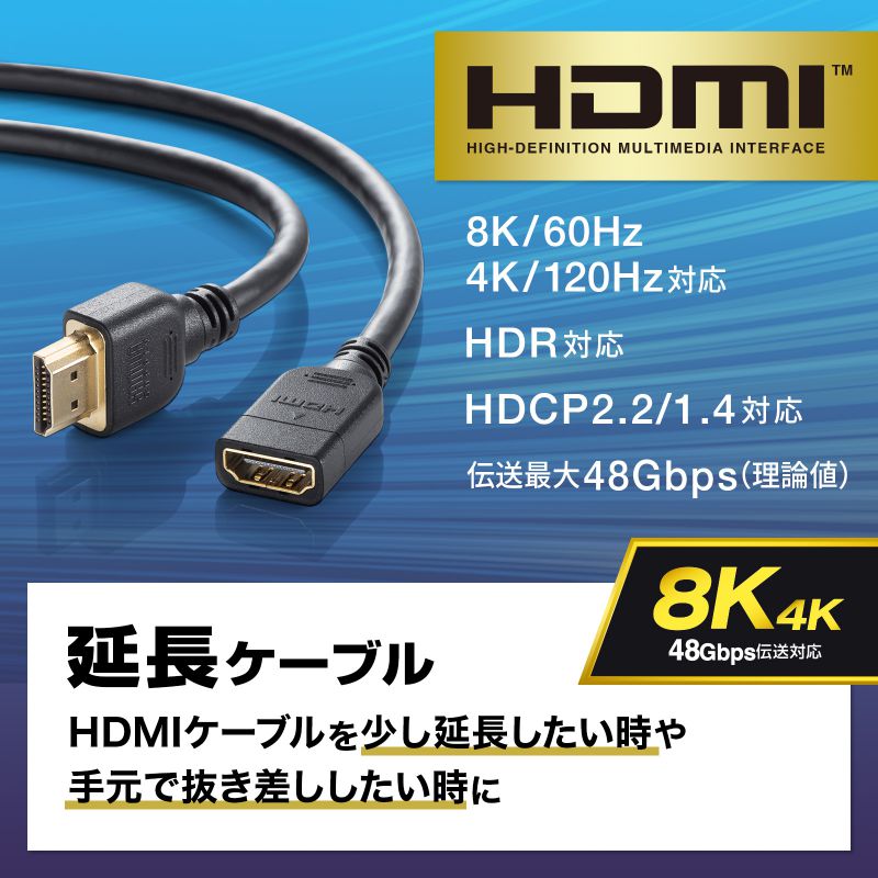 KM-HD20-UEN30【HDMI延長ケーブル 3m】HDMIケーブルを手元で抜き差し