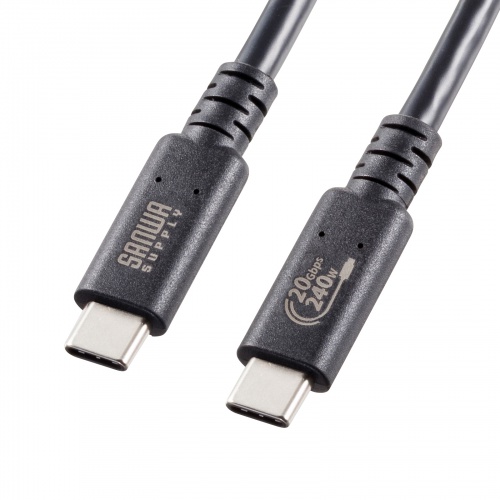 KU-20GCCPE20【USB20Gbps（USB4 Gen2×2）Type-C ケーブル】USB Type-C USB20Gbps（USB4  Gen2×2）対応ケーブル。2m・ブラック。PD240W対応、USB認証取得品。 | サンワサプライ株式会社