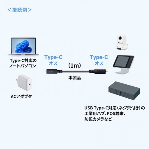 KU-20GCCPESSL10 / USB 20Gbps Type-Cケーブル（シングルスクリューロック・240W・1m）