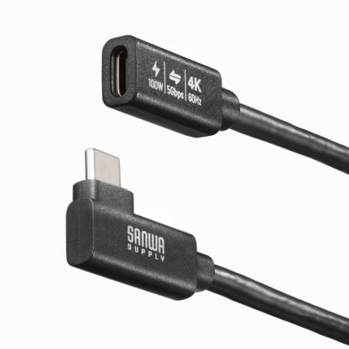 KU-5GCCP100ENL10 / USB5Gbps Type-C延長ケーブル（L型・PD100W・1m）