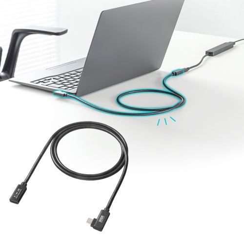 KU-5GCCP100ENL10 / USB5Gbps Type-C延長ケーブル（L型・PD100W・1m）
