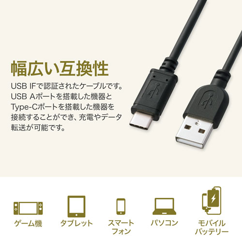 KU-CA10K / USB2.0 Type-C-Aケーブル（1m・ブラック）