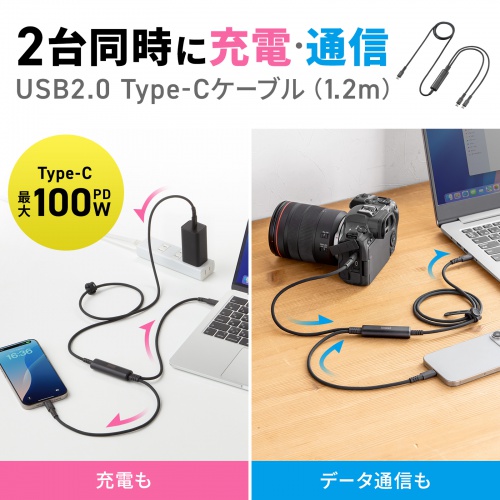 KU-CCP100D12BK / USB2.0Type-Cケーブル（2台同時充電＋通信・PD100W）