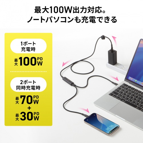 KU-CCP100D12BK / USB2.0Type-Cケーブル（2台同時充電＋通信・PD100W）