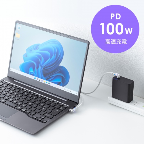 KU-CCP100KAW10W / USB2.0 Type-C 両側コネクタ540度回転ケーブル ホワイト（100W・1m）