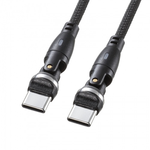 KU-CCP100KAW18BK / USB2.0 Type-C 両側コネクタ540度回転ケーブル ブラック（100W・1.8m）