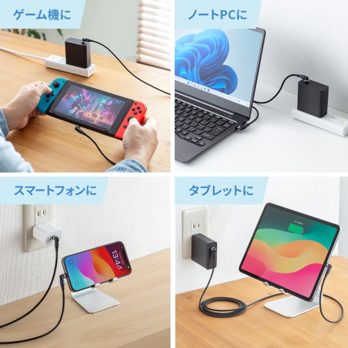 KU-CCP100KAW18BK / USB2.0 Type-C 両側コネクタ540度回転ケーブル ブラック（100W・1.8m）