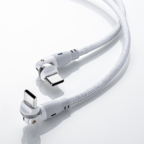 KU-CCP100KAW18W / USB2.0 Type-C 両側コネクタ540度回転ケーブル ホワイト（100W・1.8m）