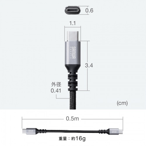 KU-CCP6005TK / USB 2.0 Type-Cケーブル（C-C・ストレート・60W・0.5m）