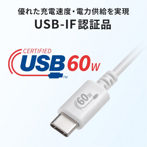 KU-CCP6005W / USB 2.0 Type-Cケーブル（PD60Ｗ・0.5m・ホワイト）