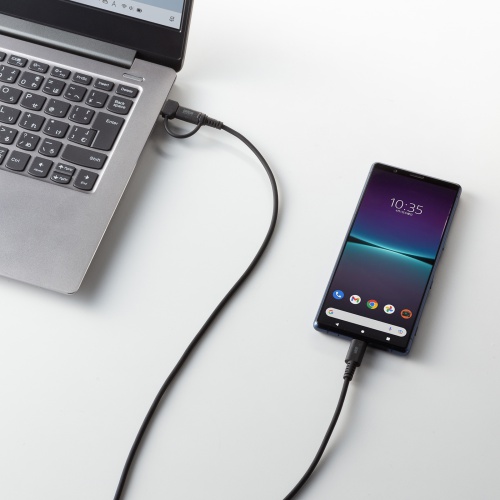 KU-CCP60ACC10BK / USB2.0Type-Cケーブル（CtoA変換アダプタ付き・PD60W・ブラック）