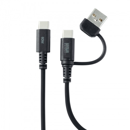 KU-CCP60ACC10BK / USB2.0Type-Cケーブル（CtoA変換アダプタ付き・PD60W・ブラック）