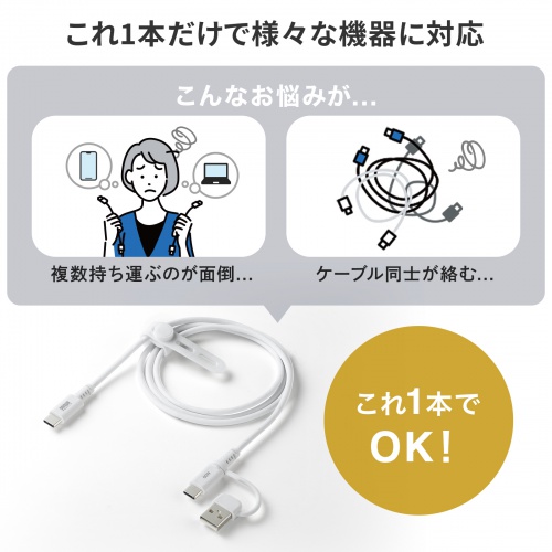 KU-CCP60ACC10W / USB2.0Type-Cケーブル（CtoA変換アダプタ付き・PD60W・ホワイト）